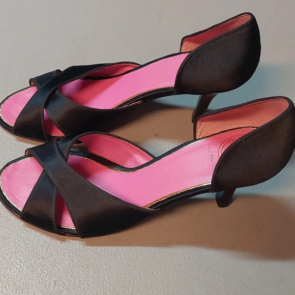 LILLY PULITZER DUCHESS SATIN D’ORSAY PEEP TOE Kitten heels BLACK 7.5 - Picture 2 of 6